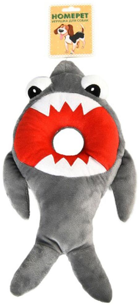 Homepet SEASIDE Игрушка Акула со спасательным кругом с пищалкой для собак, плюш, 37.5 х 19 см